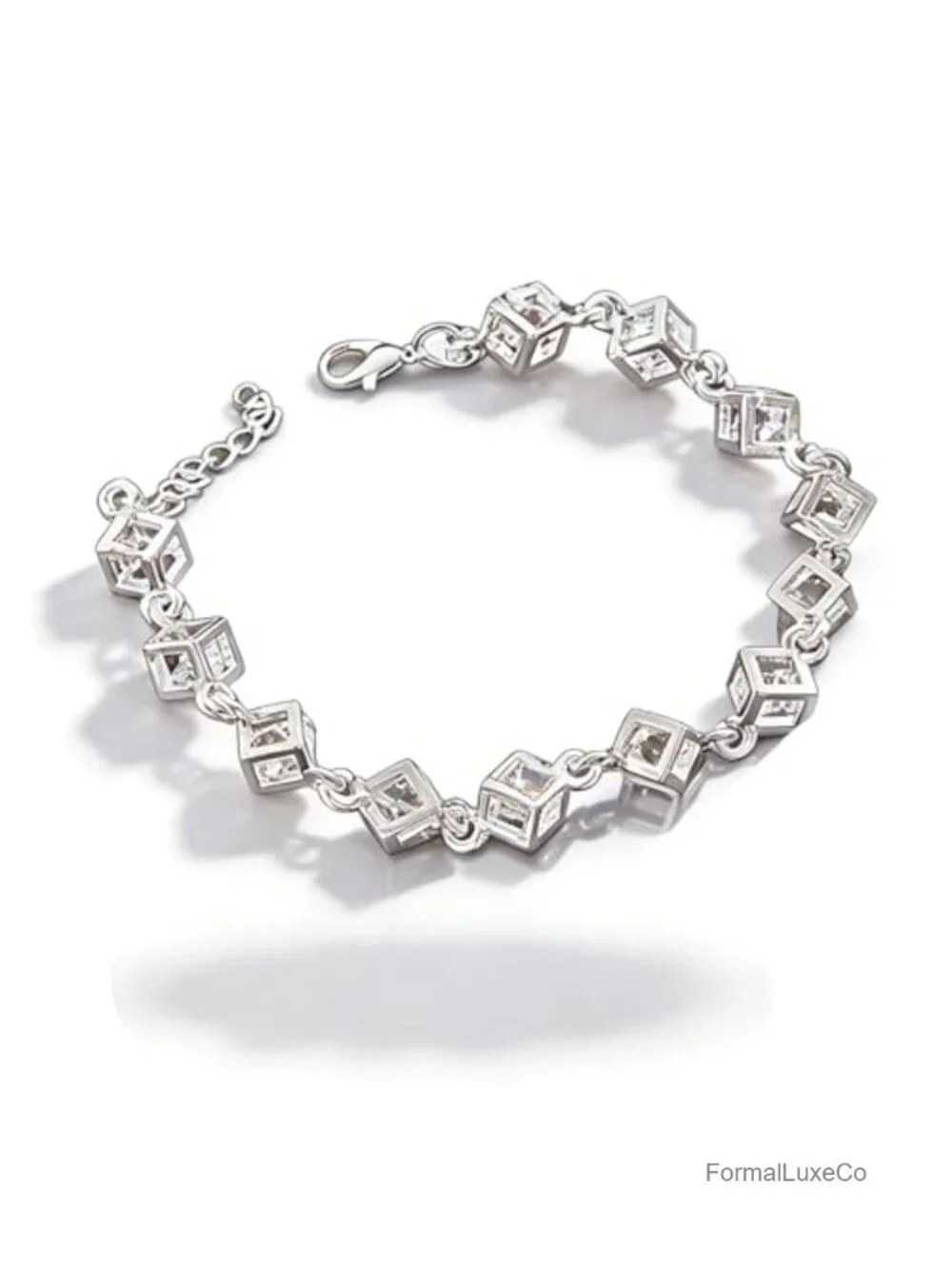 Silver Cubic Crystal Chain Bracelet for Women Adjustable Alloy